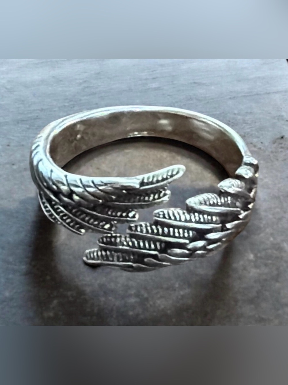 Vintage 925 Sterling Silver Tone
Angel Wing Open Wrap Statement Ring, Adjustabl